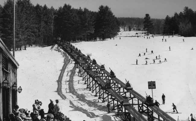 Historic Skimobile Black & White photograph